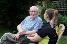 Aged Care client in garden with CSW 1